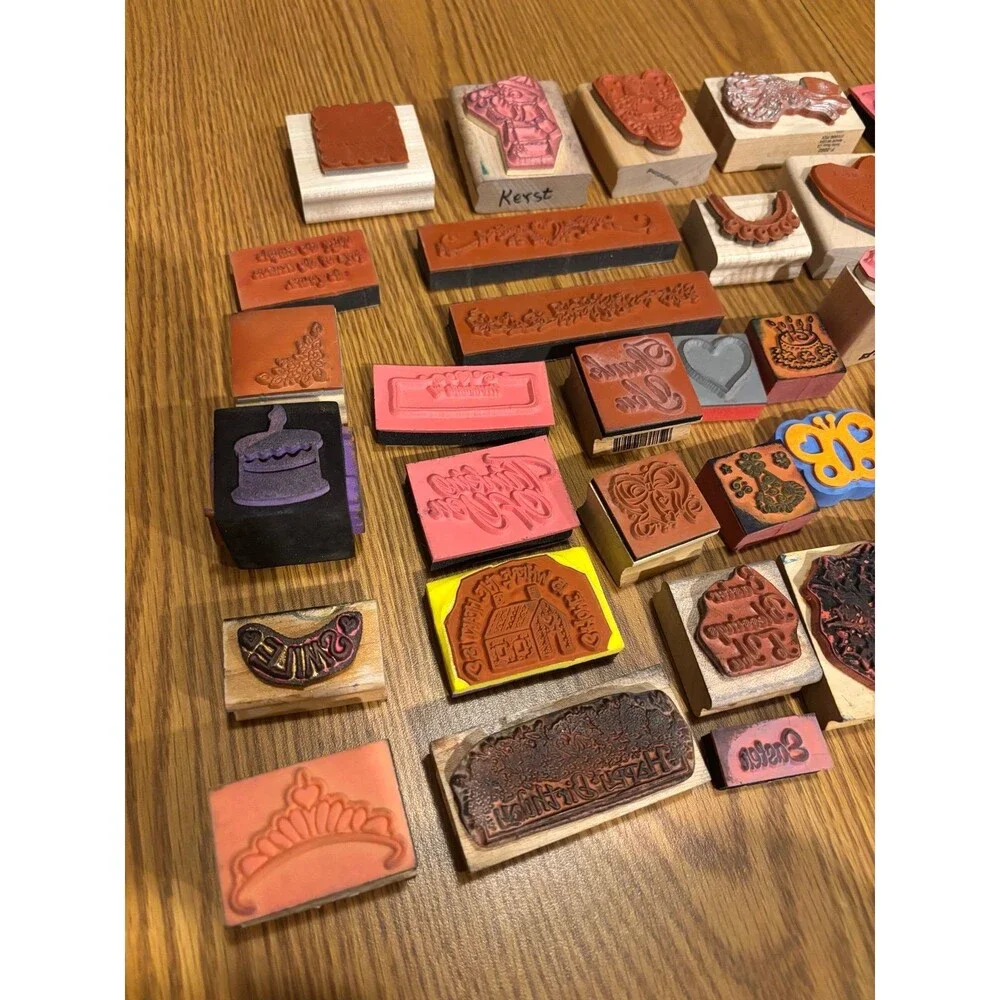 Rubber and wood mixed stamp lot vintage stampin’ up! And more Holiday floral